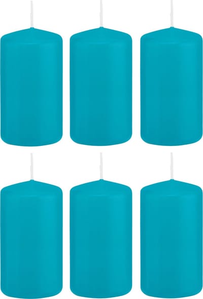 Trend Candles Cilinderkaars/stompkaars - 6x - turquoise - 5 x 10 cm - 23 branduren - met brandvertragende folie