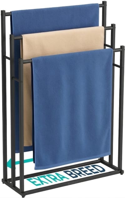 BUDDLEY Handdoekrek - 3 Armen - Extra Breed - Badkamer - Handdoekenrek - Handdoek Rek - Staand - Handoekrek - Handoekenrek - Vrijstaand - Zonder boren - Zwart