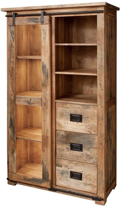MASSIVMOEBEL24.DE mango vitrine blank massief hout 100x45x175 (BxTxH) gelakt gemonteerd RAILWAY volledig massief #126