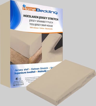 Premium hoeslaken-jersey-100% katoen-stretch-Lits-jumeaux-200x220+40cm- geschikt voor boxspring- Ivoor