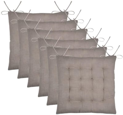 Stof Textile stoelkussen Coline - 6x - beige - 38 x 38 x 4 cm - touwtjes sluiting - zitkussens - binnen/buiten