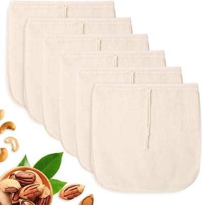 Set van 6 plantaardige melkzakken, 30 x 30 cm, vierkant, herbruikbaar, tamine linnen, levensmiddelen, met trekkoord, linnen doek, zak voor kaas, vruchtensap, koffie, groentesap