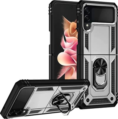 Hoesje Geschikt Voor Samsung Galaxy Z Flip 3 hoes Hybrid Armor Anti-Shock hoesje Zliver - Hoesje Geschikt Voor Samsung Galaxy Z flip 3 Hoesje kickstand Ring houder cover TPU backcover hoesje