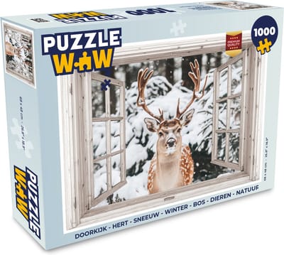 Puzzel Doorkijk - Hert - Sneeuw - Winter - Bos - Dieren - Natuur - Legpuzzel - Puzzel 1000 stukjes volwassenen