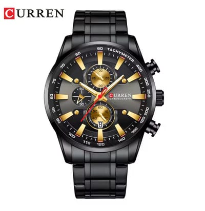 CURREN Horloge 8351 - Goudkleurig-Zwart – Heren - Quartz - Kalender - Stalen Band - Luxe en Stoer
