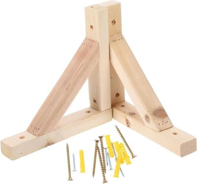 Driepoot Plankensteunen - Wandsteunen Plank - Planken Ophangen - Sterke Houten Basis - 19.5 x 19.5 x 3.2 cm - Khaki