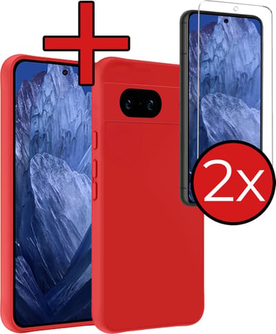 Hoesje - Met 2x Screenprotector - Geschikt voor Google Pixel 8a - Sterk & Shockproof - Telefoon Hoes - Back Cover - Siliconen Case - Telefoonhoes - Rood