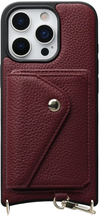 AVY Leren Hoesje Geschikt voor Apple iPhone 16 Pro | Met Magnetische Kaarthouder | Compatibel met MagSafe | Leather Case met Wallet | Burgundy