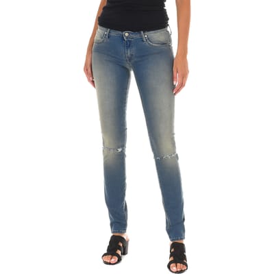 Lange denim broek versleten en gescheurd effect 10DB50262 vrouw