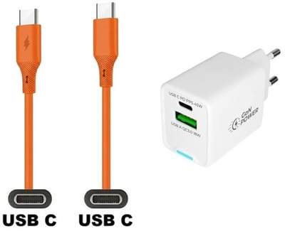 45W super snellader met 2 poorten + 1,0m USB C naar C kabel. Universele PD lader. Oplader adapter past op JBL TUNE 115TWS, Flash X, Link Portable, Reflect Flow Pro, Tune 770NC, Live Tuner 2 XL, Tune 670NC
