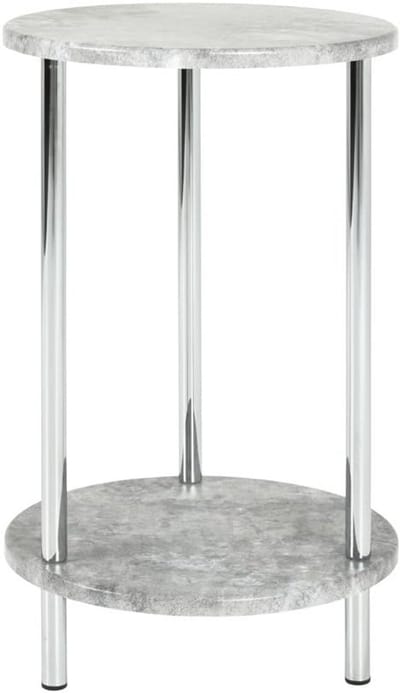 Bijzettafel Betonlook met Chroom Frame - MDF en Metaal, Hoogglans Afwerking, Rond Design, H 50 cm x Ø 30 cm, Modern