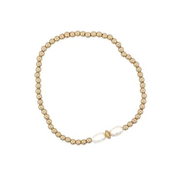 Pat's Jewels Armband Dames - Elastiek Armband - Gouden Bolletjes - Parels - Goud - Handmade