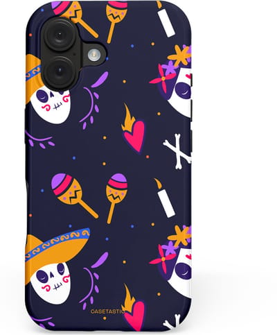 Casetastic hoesje geschikt voor Apple iPhone 16 - MagSafe - Dubbellaagse bescherming - Muertos fiësta - Fashion Case - Donkerblauw