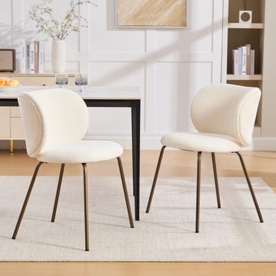 Eetkamerstoel - 2-delige set - moderne chenille stoel - keuken eetkamer - chenille + metaal - crème / brons