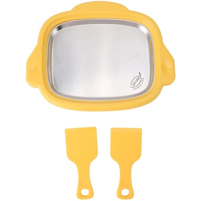 IJs Roerbakmachine met 2 Spatels 304 Roestvrijstalen Plaat Gerold Ijs Maker Gebakken Yellow white