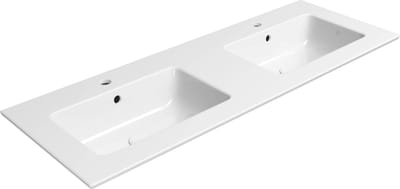 Ben Orrizon dubbele wastafel met 2 kraangaten 122,6x46cm wit Xtra glaze