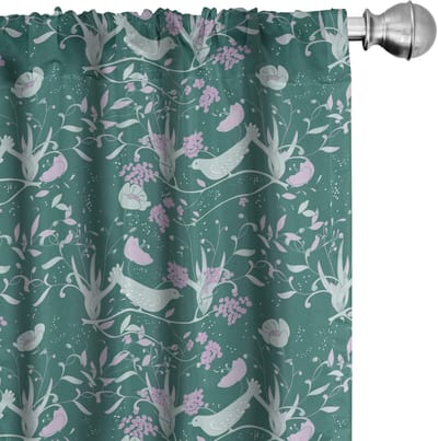 ABAKUHAUS Vogel-Gordijnen – Gardijnen – 2x75x175 cm – Jachtgroen en mint
