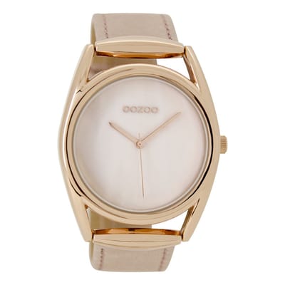 OOZOO Timepieces - Rosé goudkleurige horloge met poeder roze leren band - C9166