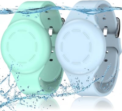 2 stuks Waterdichte for Air Tag Armbanden voor Kinderen Compatibel met Air Tag Finders met Zachte Silicone, Anti Lost GPS Item Finders Case Cover voor Kinderen, Mintgroen/Lichtblauw