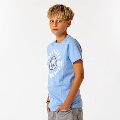 Manchester City Big Logo T-Shirt Kinderen - Maat 128 - Jongens & Meisjes - Fankleding - Voetbal - Man City - Stadion - Officiële Merchandise