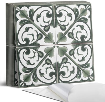 Coloray Plaktegels - Plantenpatroon met ornamenten Portugese Tegels - 30 cm x 30 cm - Groente Plaktegels - 9 stuks - Vierkant PVC Tegels - Plaktegels Keuken - Zelfklevende Vloertegels - Vinyltegels Vloer Zelfklevend - Zelfklevende Tegels