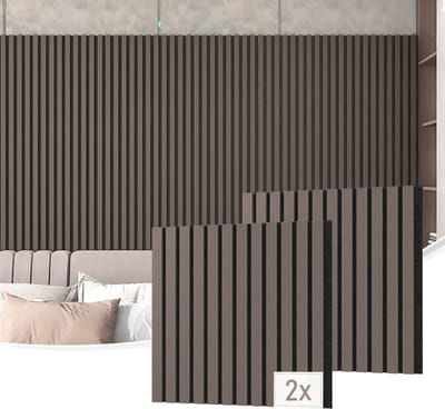 Froadp Akoestische panelen in walnootkleur, 3D-akoestische wandpanelen, akoestisch vilt, akoestische panelen met houtlook (set van 2, 60 x 60 cm) – geschikt voor woonkamers, kantoren, thuisbioscopen, keukens en werkkamers.