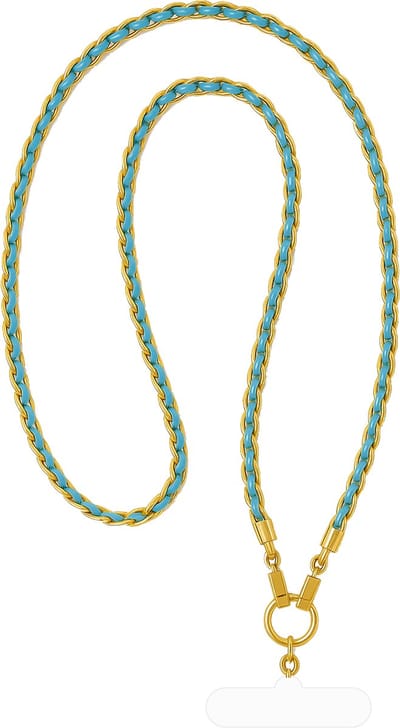 LéClé Goud Telefoonkoord - Blauw Kunstleder - Crossbody ketting 120 cm