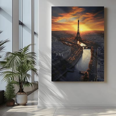 Canvas Schilderij - Eiffeltoren - Kunst - Foto Op Canvas - Wanddecoratie - Parijs - 60x40x2 cm
