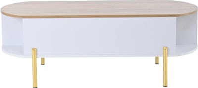 120x50x43cm Salontafel Verstelbare Bovenplaat Woonkamer Tafel met Verborgen Opbergruimte en 7 Opbergvakken Houten Kleur en Wit