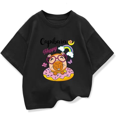 Zomer Nieuwe Trend Capibara Print Schattig Kinder T-shirt met Korte Mouwen Schattig Comfortabel Veelzijdig Jongens- en Meisjes T-shirt 160 pink