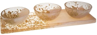 AULICA - Aperitief set van 3 kommen op een glitterharsplateau - 33.5x12.5x6.5 cm - Goud