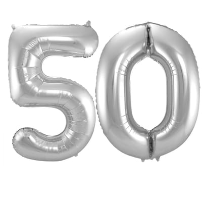 Folat Verjaardag Leeftijd folieballonnen - 50 jaar - zilver - 86 cm - cijferballon groot - Abraham / Sarah
