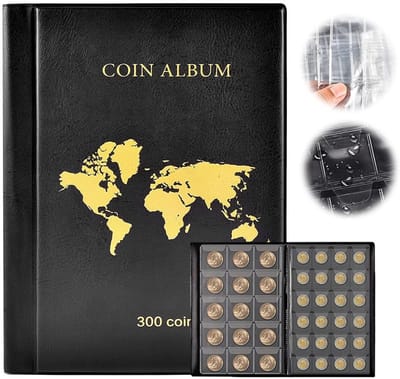 Dailygoods- Muntenalbum 300 Vakken - Munthouder - Munten Verzamelmap - Album voor 2 Euromunten - Transparant - Hoogwaardig PU-leer - Muntenverzamelalbum