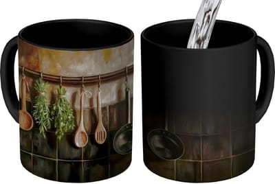 Magische Mok - Foto op Warmte Mokken - Koffiemok - Keukengerei - Rustiek - Tegels - Kruiden - Magic Mok - Beker - 350 ML - Theemok