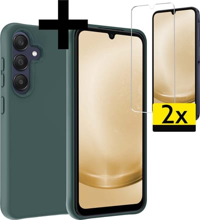 Hoesje - Met 2x Screenprotector - Geschikt voor Samsung Galaxy A25 - Sterk & Shockproof - Back Cover - Siliconen Case - Telefoon Hoes - Telefoonhoesjes - Donkergroen