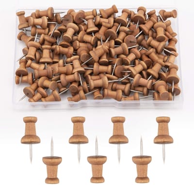 Dailygoods- Push Pins Houten Kop - 100 Stuks - Duimspijkers - Punaises voor Prikbord - Markeringspennen - Roestvrij Staal Punt - Opbergdoos
