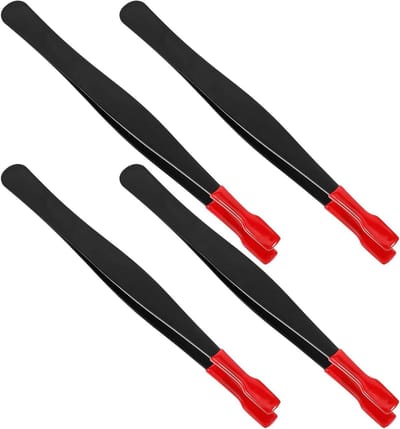 Roestvrijstalen Pincet - Verzamelaarshandgereedschap - Collecties Beheren - Rubberen Platte Tips - 4 Stuks - Zwart