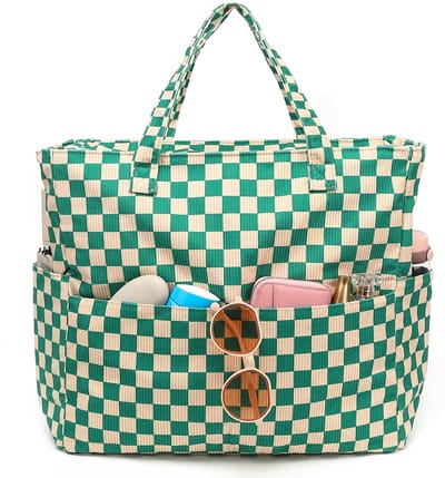 Unyqoos® Stijlvolle Grote Strandtas voor Dames met Ritssluiting en Waterdichte Functie in Olijfgroen en Wit