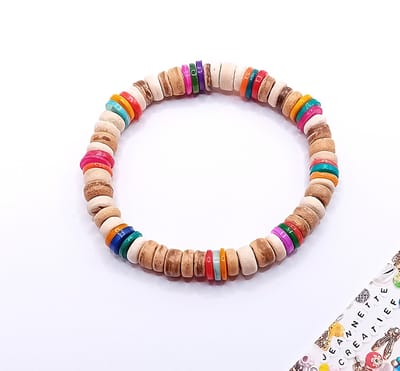Jeannette-Creatief® - Beach - Armband Summer Multicolor Heishi Kokoskralen & Heishi Schelpkralen - Herenarmband - Schelparmband - Schelpen - Kokos - Mermaidcore - Bohochic - Kokosarmband - Vaderdag - Vaderdagcadeaus