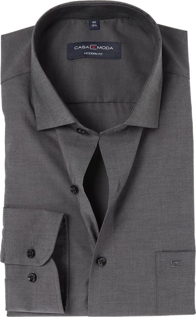 CASA MODA modern fit overhemd - antraciet grijs - Strijkvriendelijk - Boordmaat: 39 (EU maat: M)