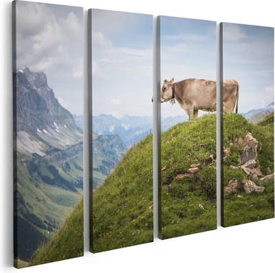 Artaza Canvas Schilderij Vierluik Koe In De Bergen - 80x60 - Foto Op Canvas - Canvas Print