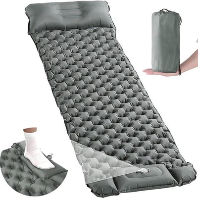 Zelfopblazend Kampeermatras - Slaapmat Outdoor - Comfortabel Kamperen - Ingebouwde Voetpomp - 195x65x8 cm - Dennengroen