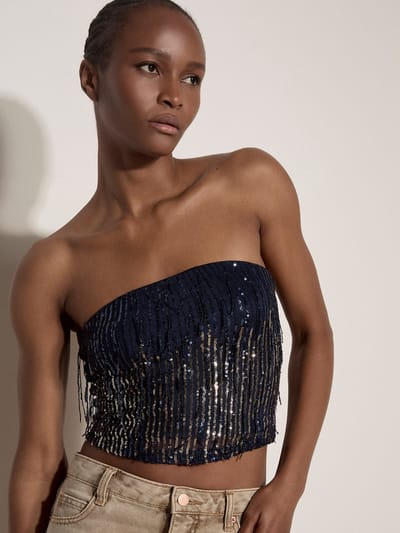 Bandeau crop top met franjes en pailletten