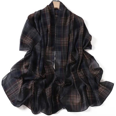 175*70cm Imprimé Carreaux Islam Long Foulard en Mousseline Foulard Enveloppé Hijabs pour Femmes Musulmanes Châle Ramadan Féminin black