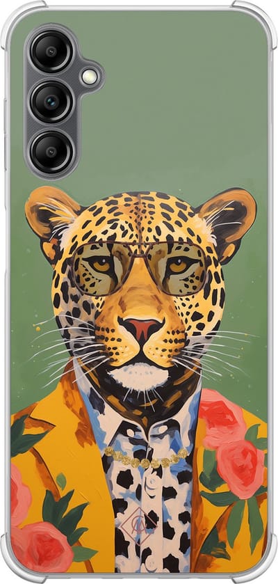 Casimoda® hoesje - Geschikt voor Samsung Galaxy A14 5G - Luipaard Hipster - Shockproof case - Extra sterk - TPU/polycarbonaat - Groen, Transparant