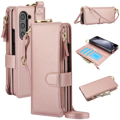 Crossbody Portemonnee Telefoonhoesje Voor Samsung Galaxy Z Fold 6 5 4 3 Fold6 Fold5 Fold4 Fold3 5G Kaartsleuf Ringhouder PU Lederen Cover Galaxy Z Fold 4