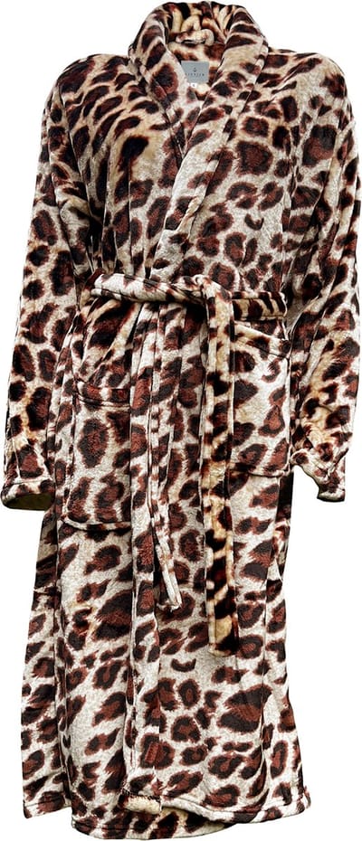 Linnick Flanel Fleece Badjas Leopard - brown - S - Badjas Dames - Badjas Heren