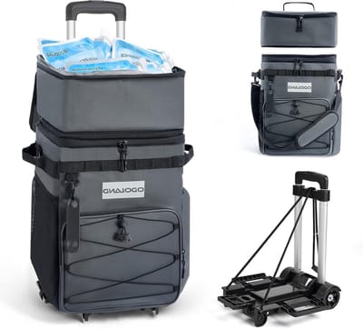 48/72 Can Koeltas met Wielen en Handvat, Lekvrije Geïsoleerde Vouwbare Camping Koeltas met Stabiele All-Terrain Kar voor Strand, Reizen en Picknicks, Grijs
