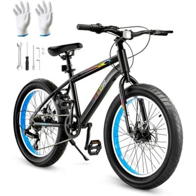 VEVOR Mountainbike MTB-fiets (50,8 cm) met 7 versnellingen, comfortabel zadel, dubbele schijfremmen, frame van koolstofstaal, sportfiets met dikke banden voor trailsneeuw