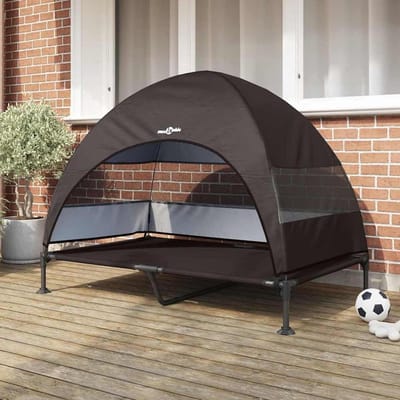 Verhoogd Hondenbed - Hondenbank Tuinbed - Huisdier Ontspanning - Met Afneembaar Dak - 127 x 81 x 106 cm - Bruin